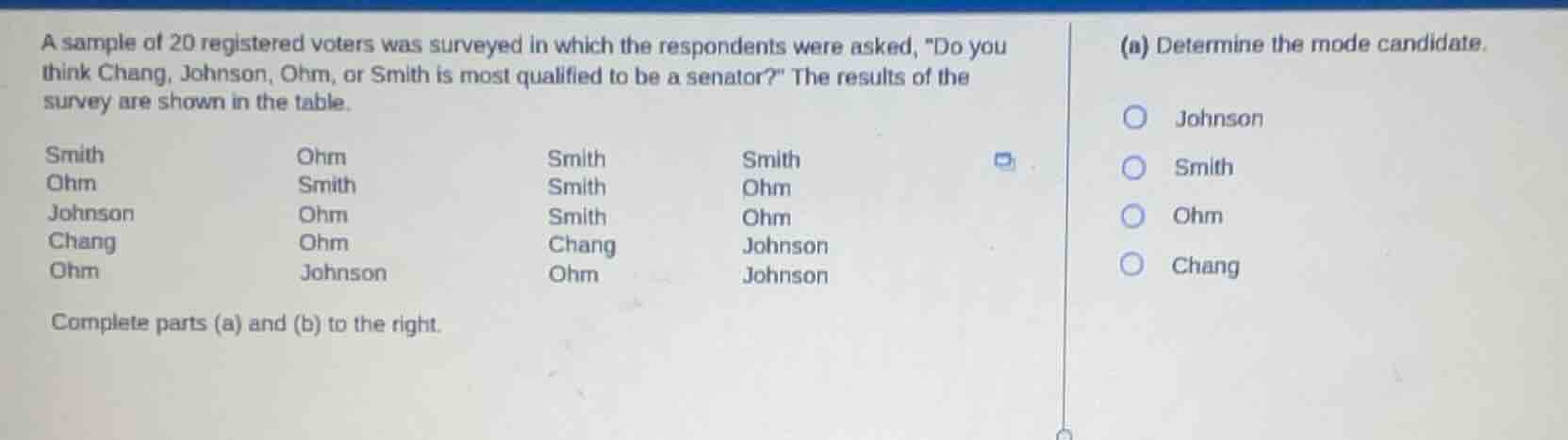 a sample of 20 registered voters was surveyed in which the respondents …