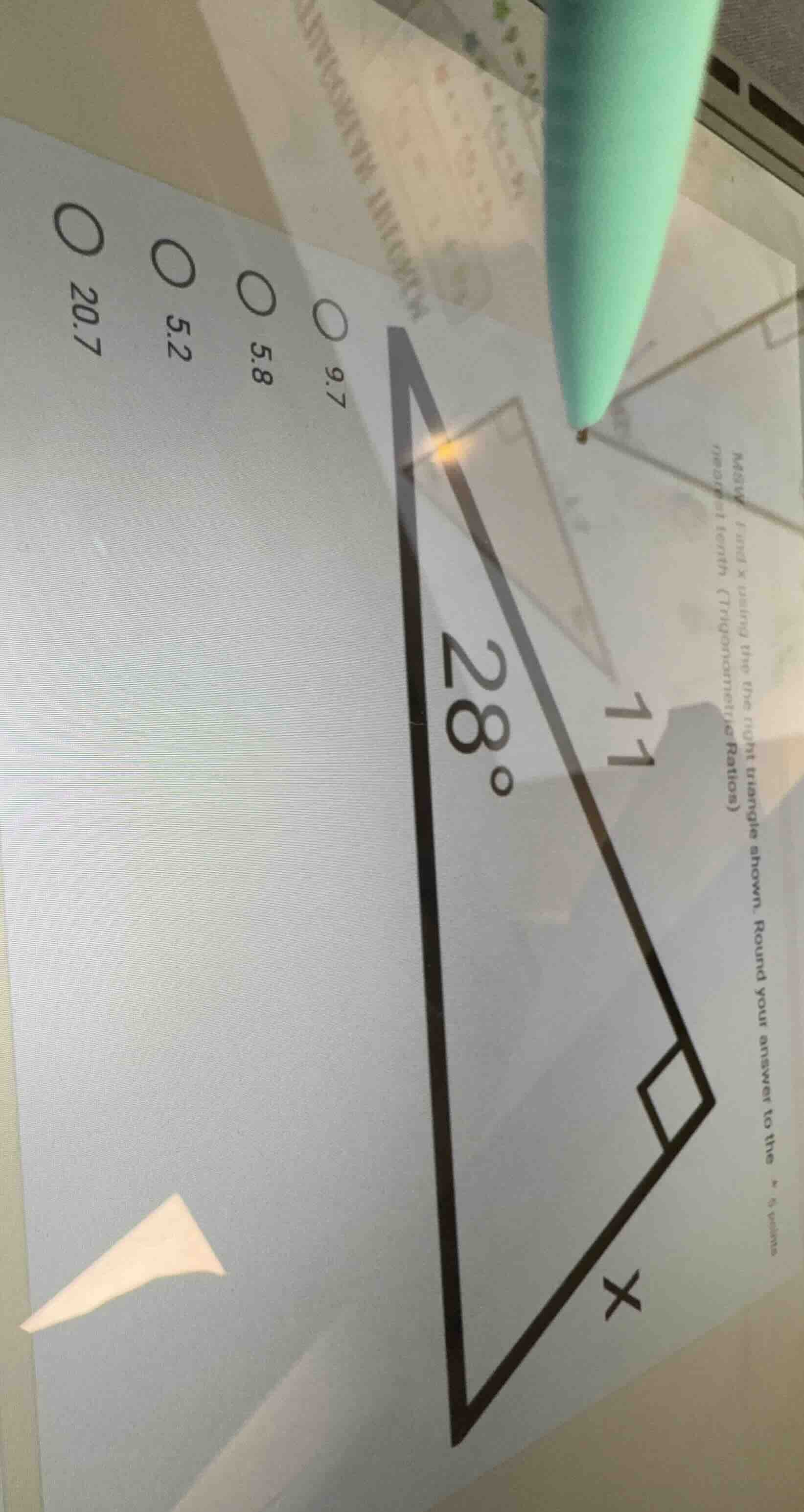 find x using the right triangle shown. round your answer to the nearest…