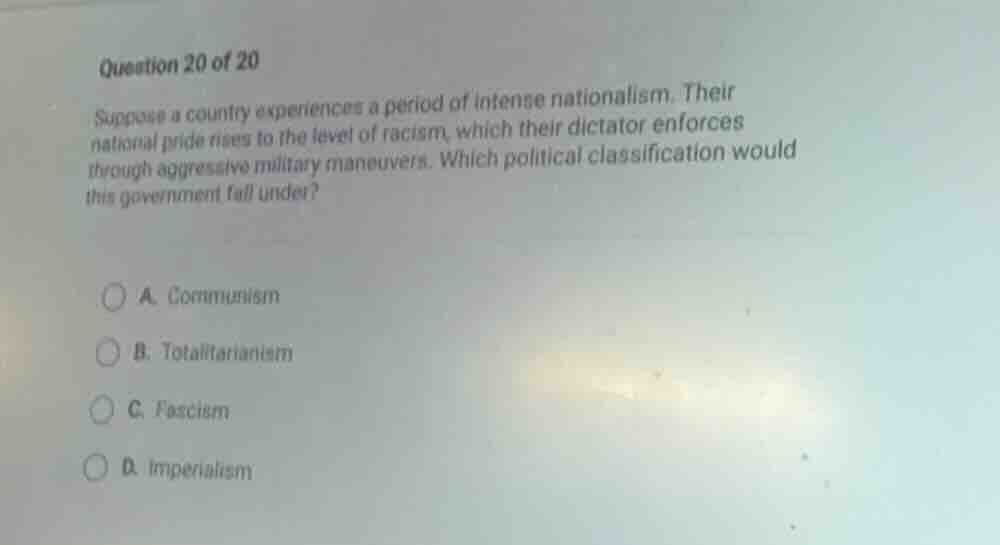 question 20 of 20 suppose a country experiences a period of intense nat…