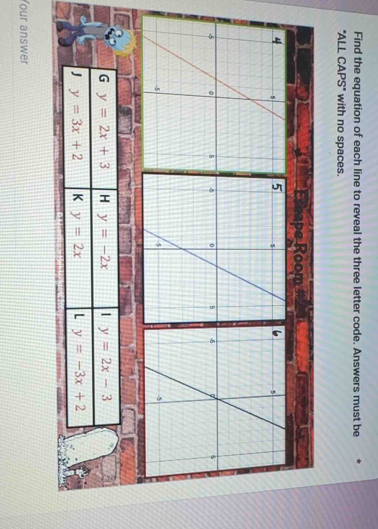 find the equation of each line to reveal the three letter code. answers…