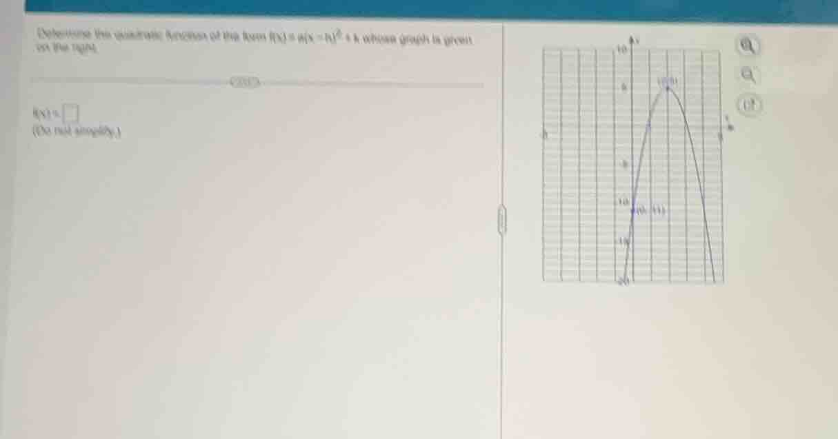 determine the quadratic function of the form $f(x)=a(x - h)^2 + k$ whos…
