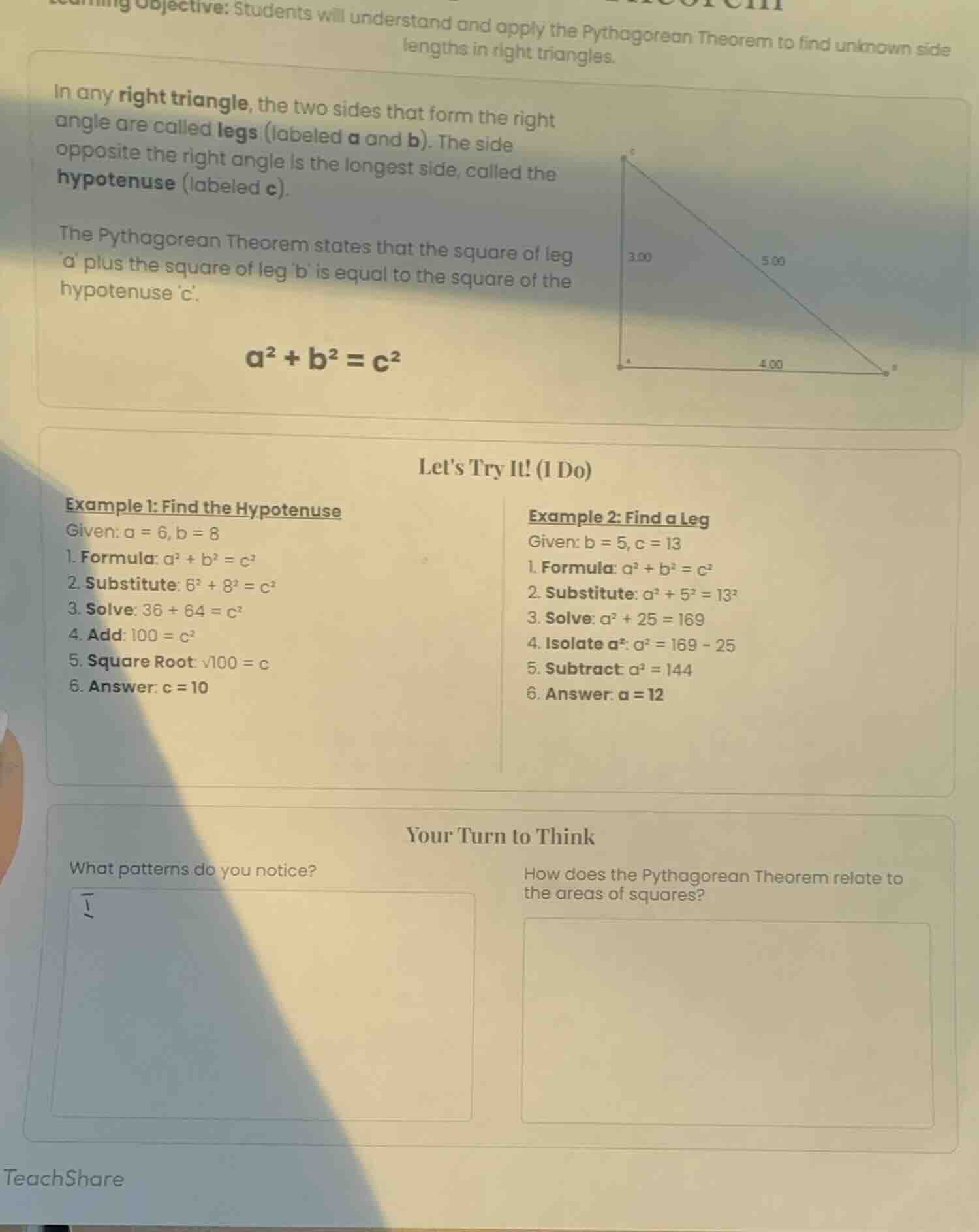 learning objective: students will understand and apply the pythagorean …