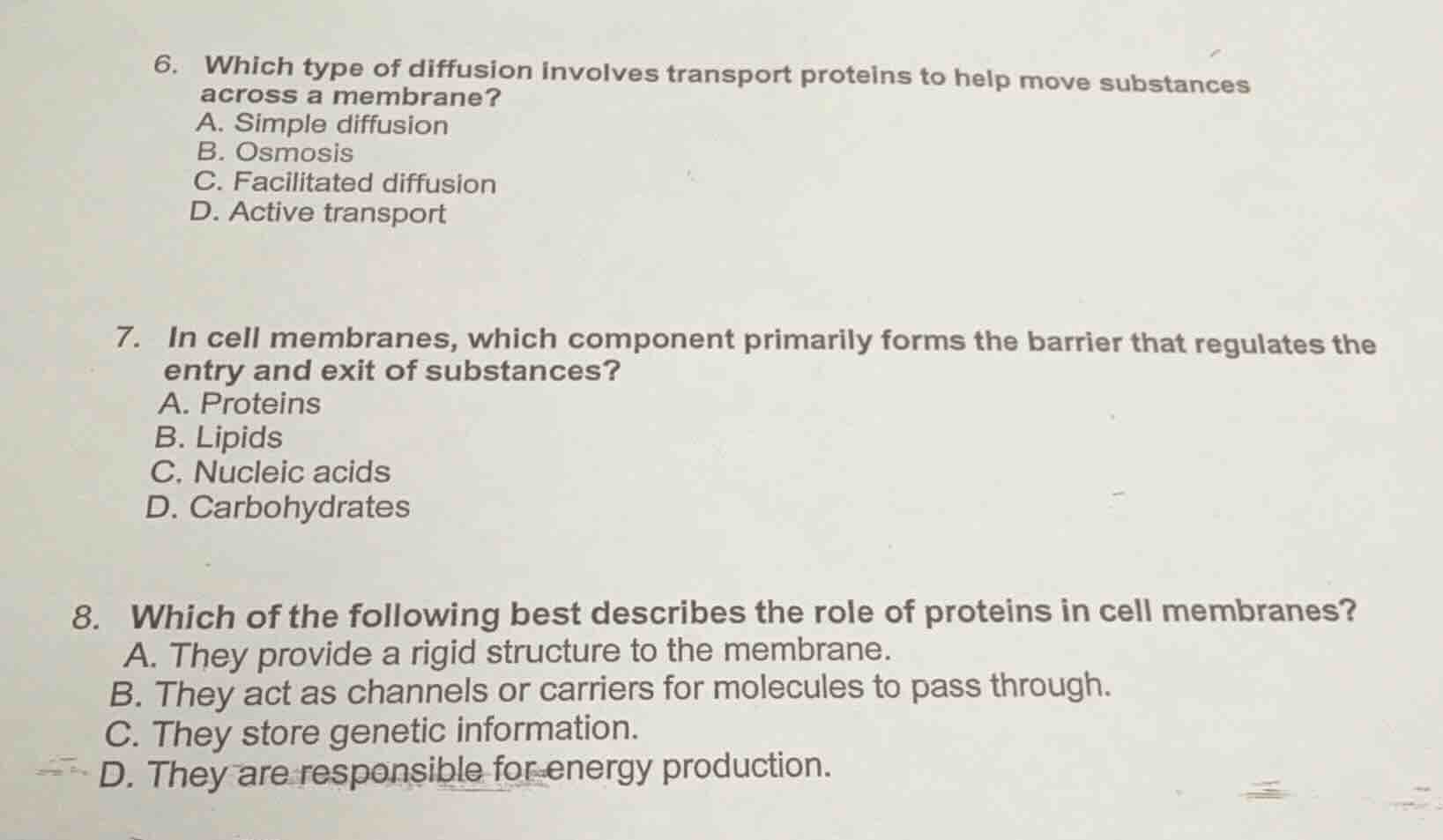 6. which type of diffusion involves transport proteins to help move sub…