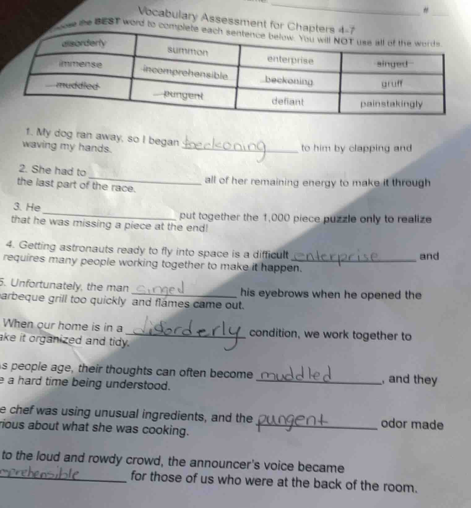 vocabulary assessment for chapters 4-7 choose the best word to complete…