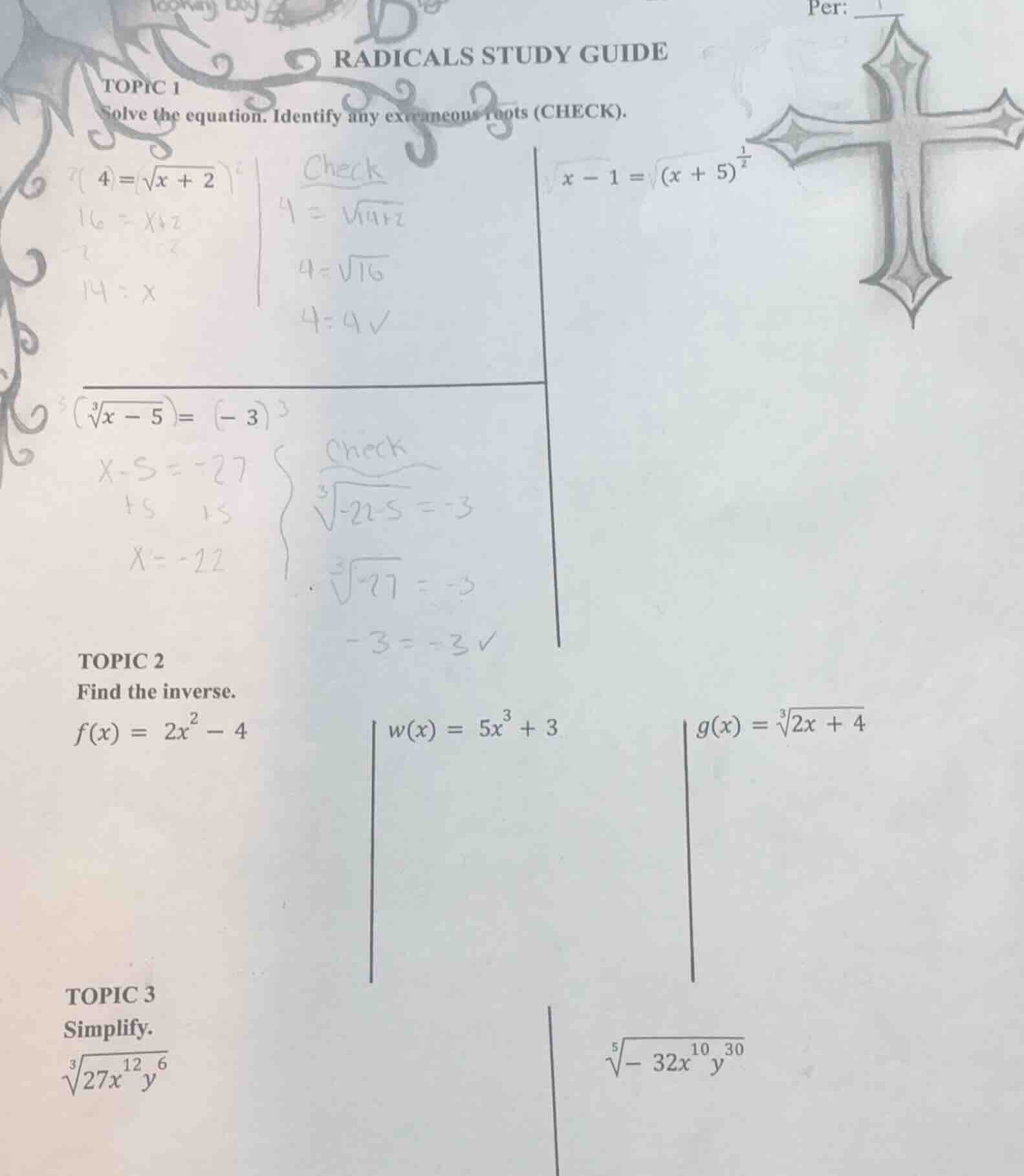 radicals study guide topic 1 solve the equation. identify any extraneou…