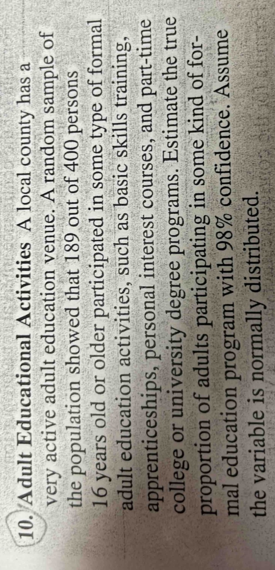 10. adult educational activities a local county has a very active adult…