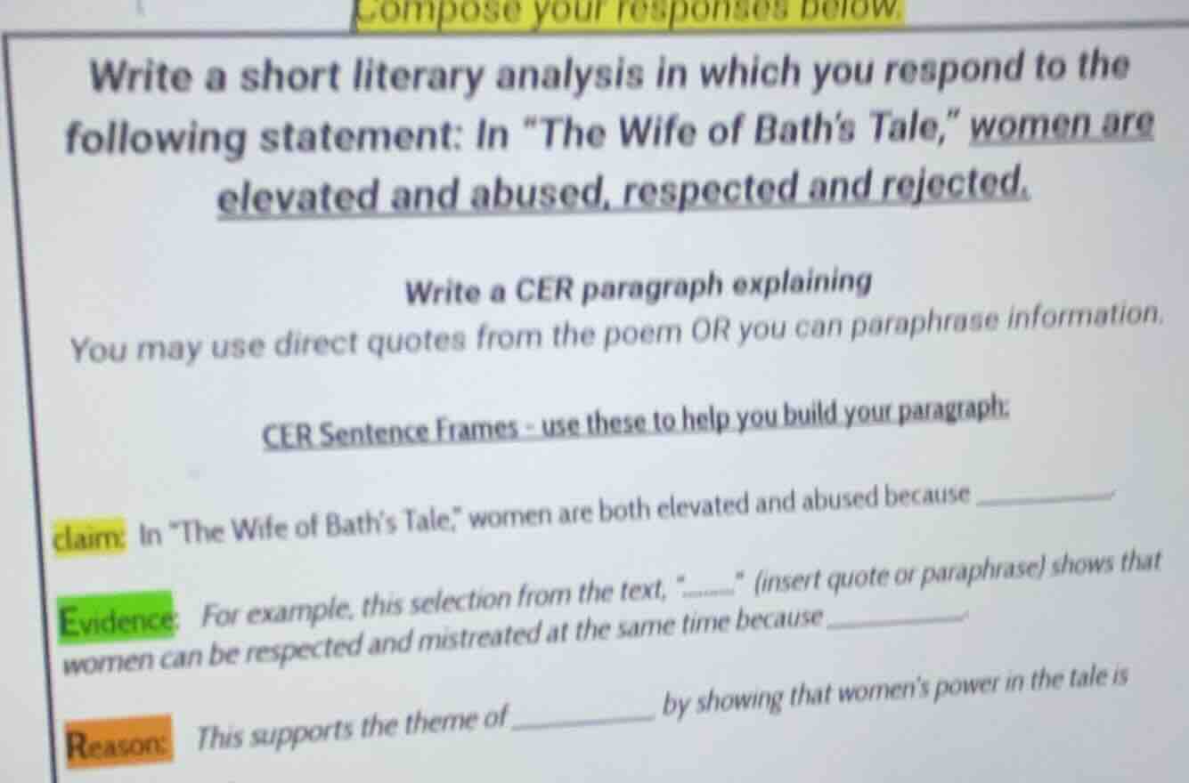 compose your responses below. write a short literary analysis in which …