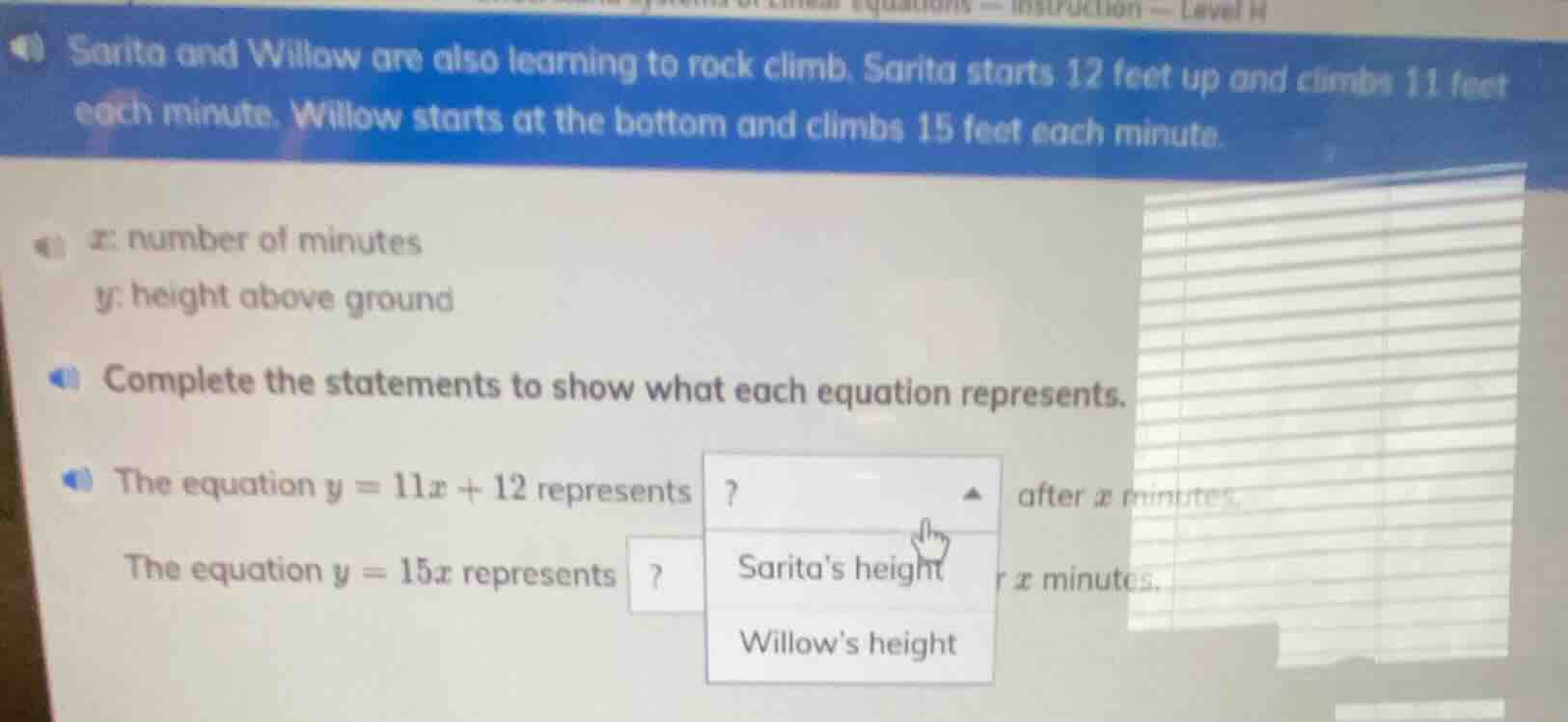 sarita and willow are also learning to rock climb. sarita starts 12 fee…
