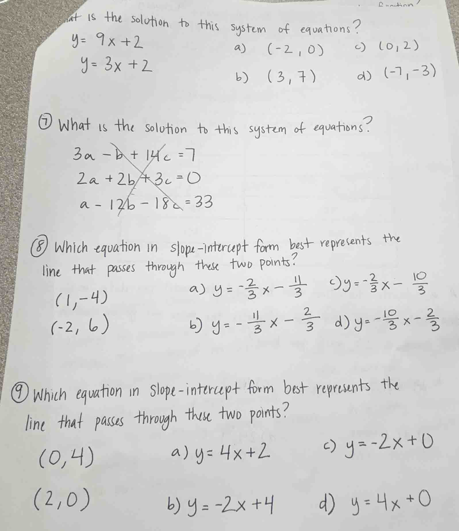 what is the solution to this system of equations? y = 9x + 2 y = 3x + 2…