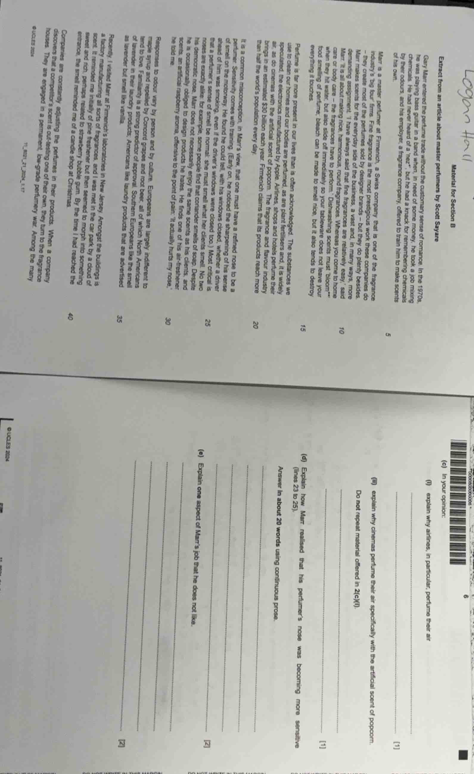 extract from an article about master perfumers by scott sayare gary mar…