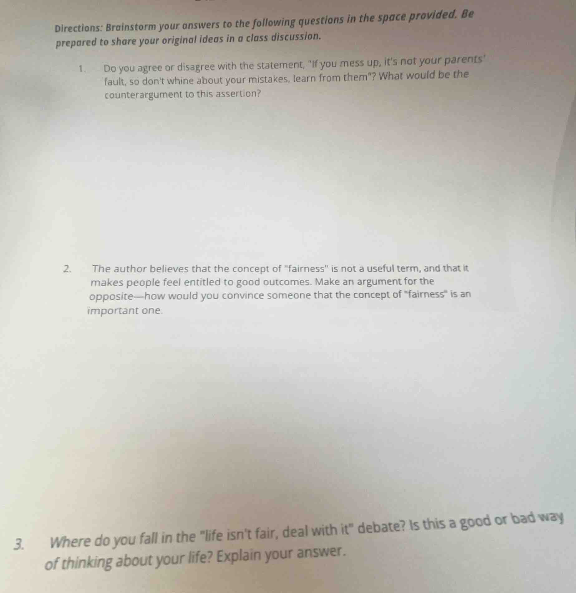 directions: brainstorm your answers to the following questions in the s…