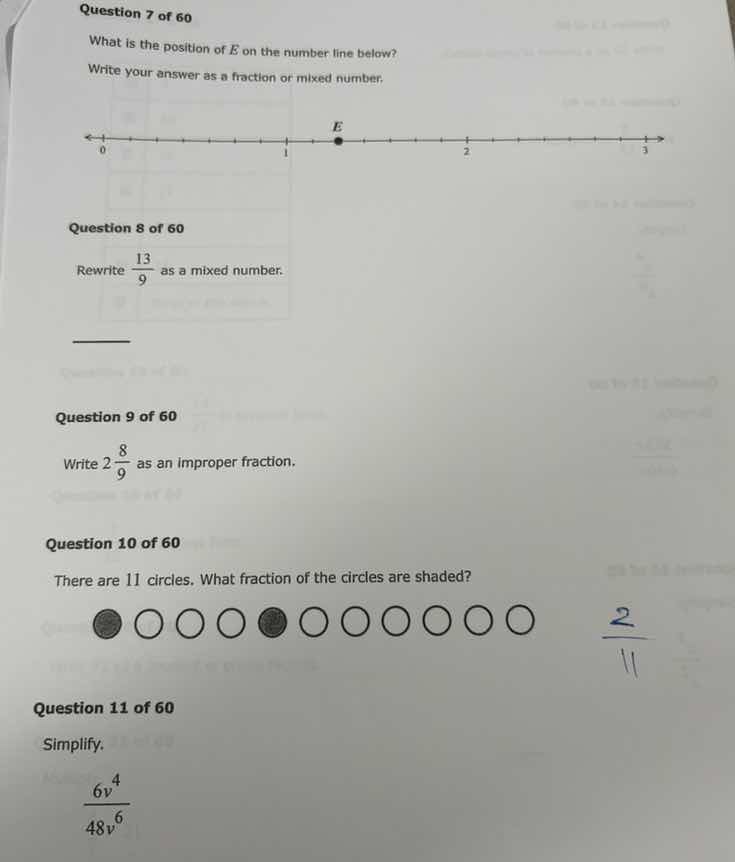 question 7 of 60 what is the position of e on the number line below? wr…