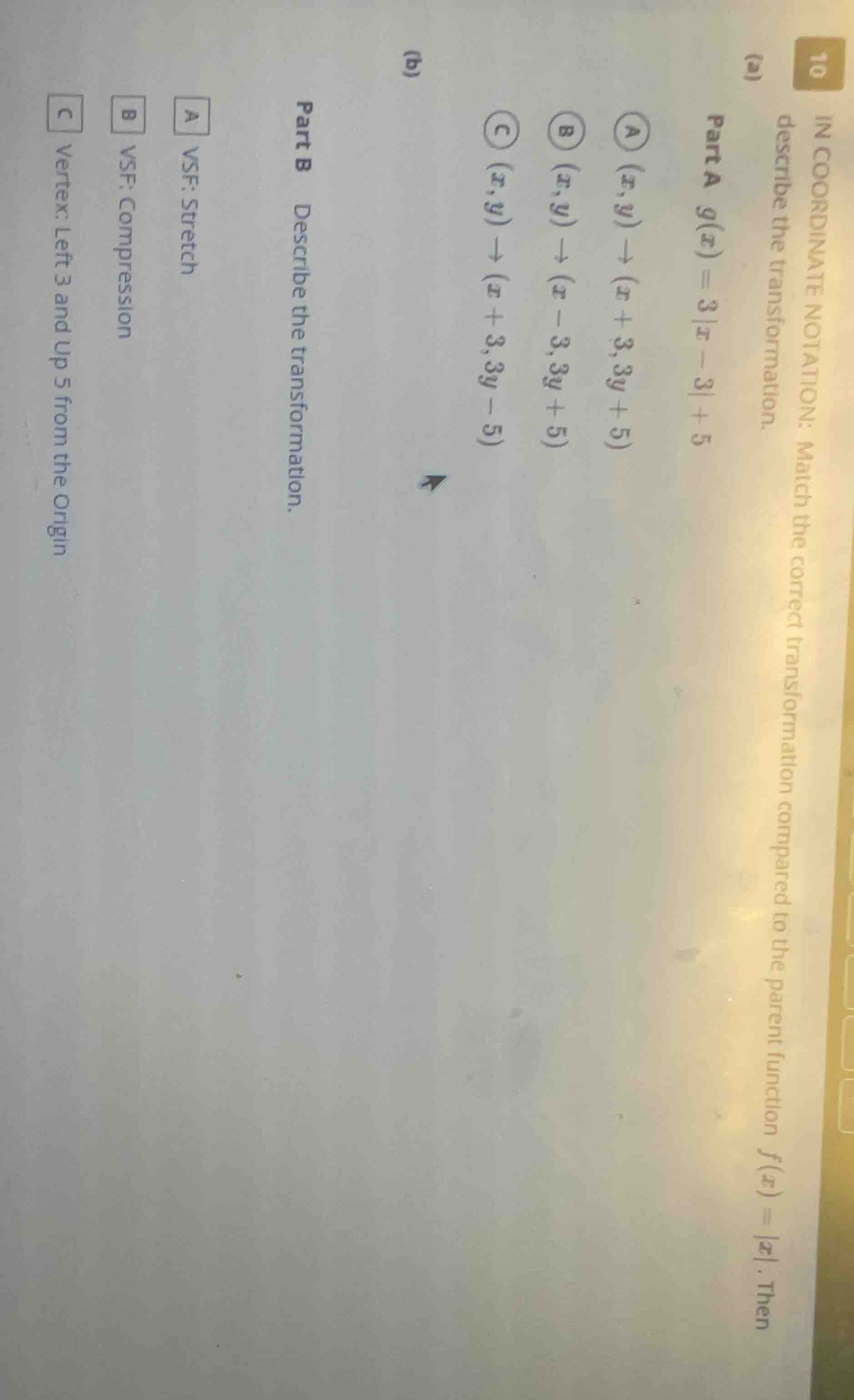 10 in coordinate notation: match the correct transformation compared to…
