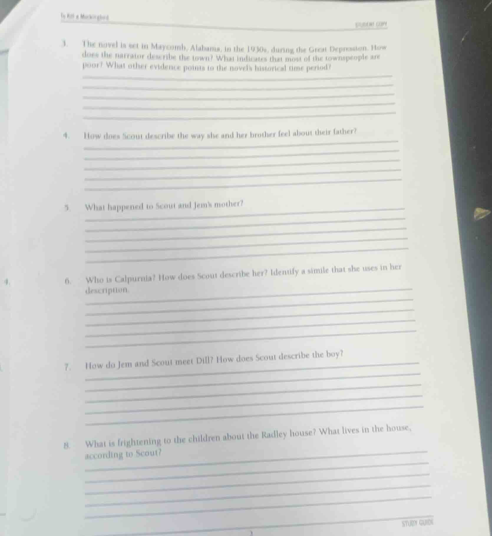 to kill a mockingbird student copy 3. the novel is set in maycomb, alab…