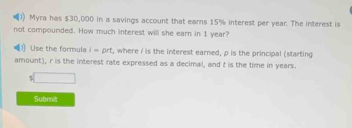 myra has $30,000 in a savings account that earns 15% interest per year.…