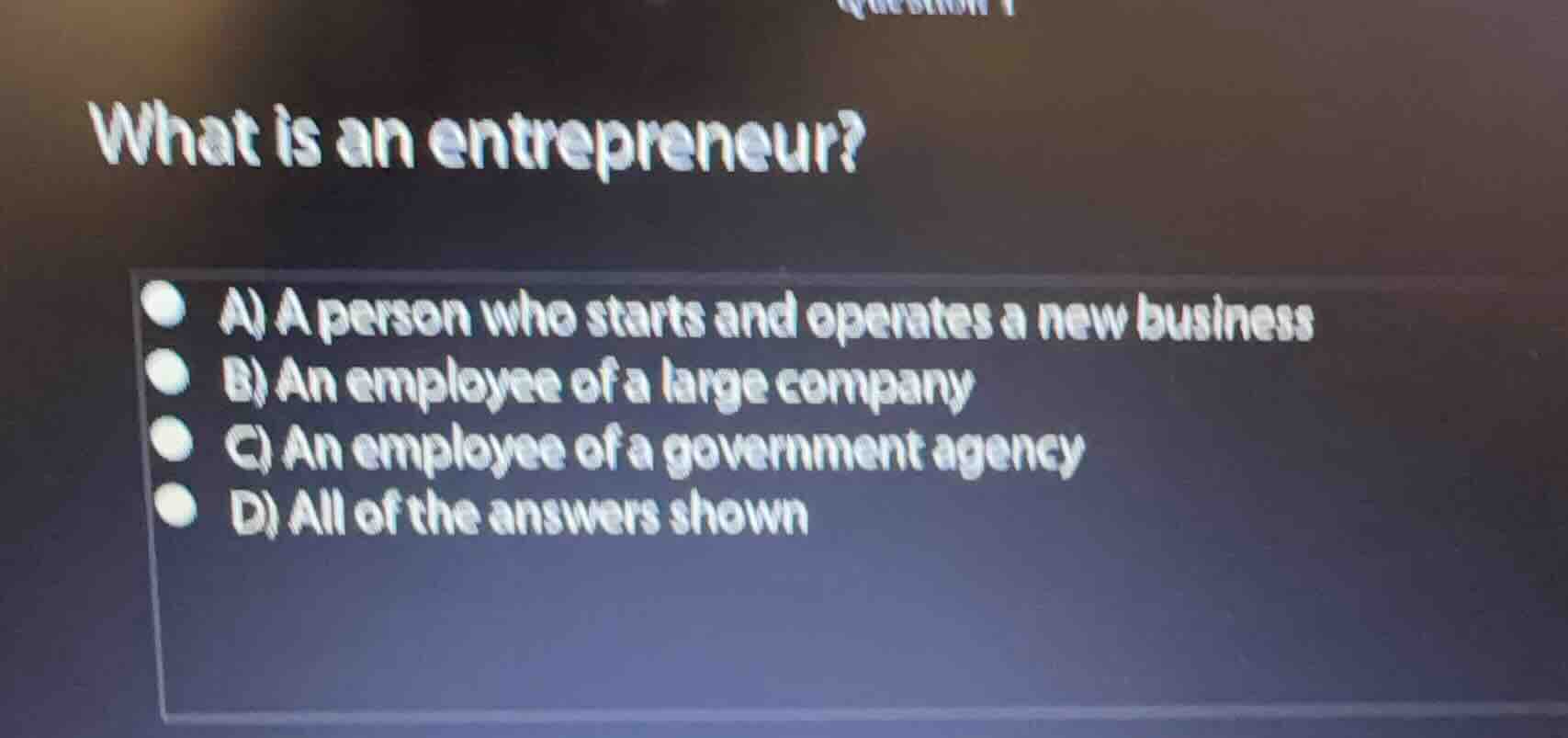 what is an entrepreneur? a) a person who starts and operates a new busi…
