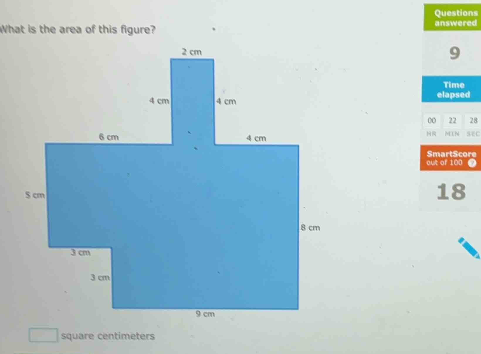 what is the area of this figure? 2 cm 4 cm 4 cm 6 cm 4 cm 5 cm 8 cm 3 c…