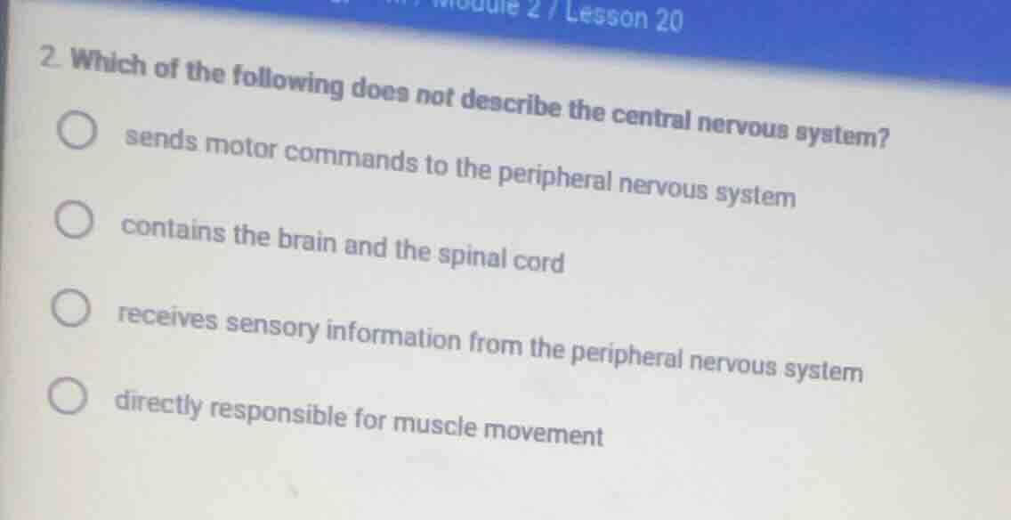 2 which of the following does not describe the central nervous system? …