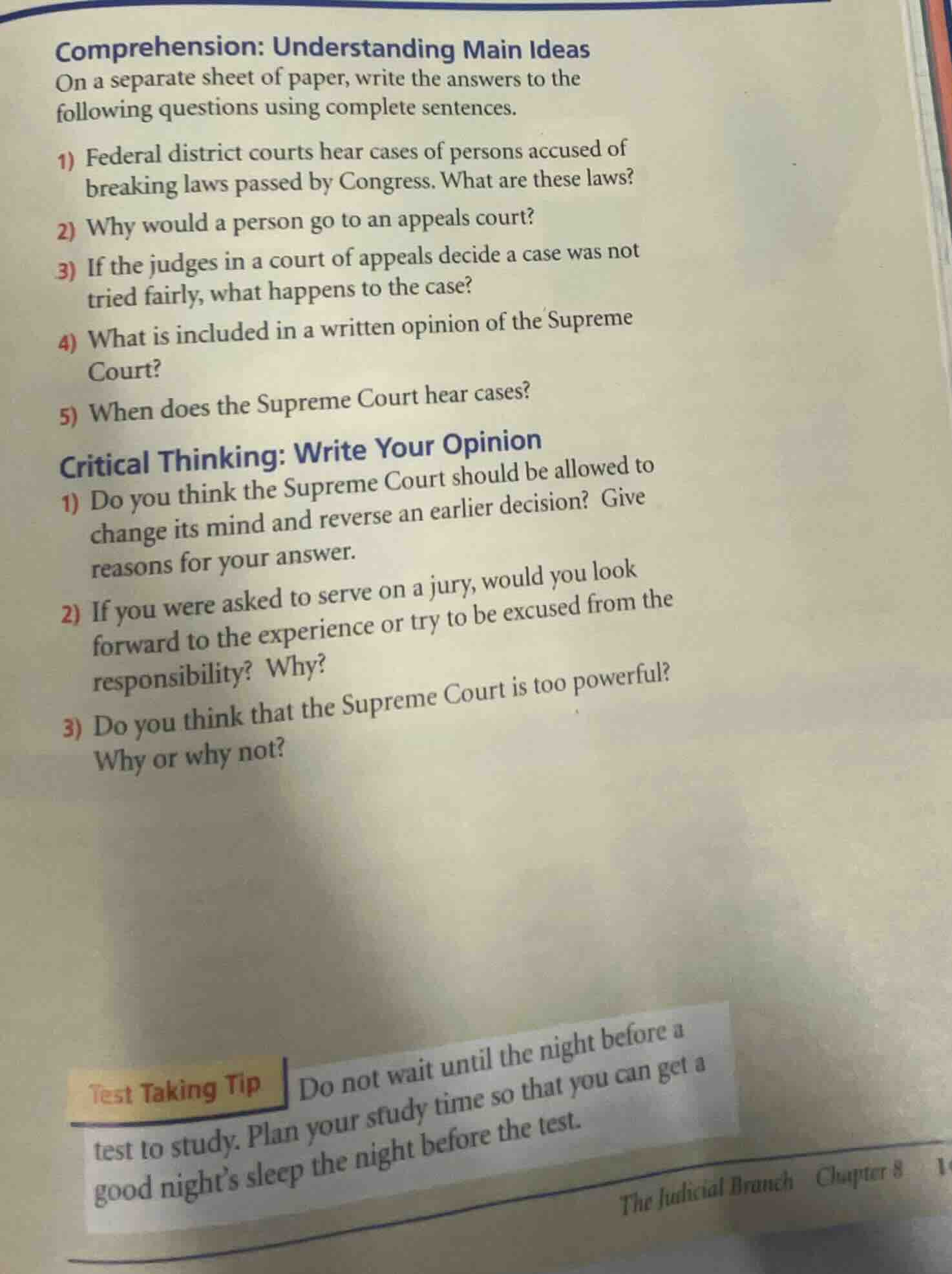 comprehension: understanding main ideas on a separate sheet of paper, w…