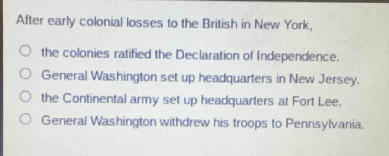 after early colonial losses to the british in new york, the colonies ra…