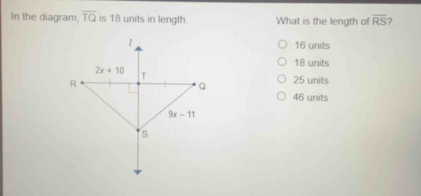 in the diagram, \\(\\overline{tq}\\) is 18 units in length. what is the…