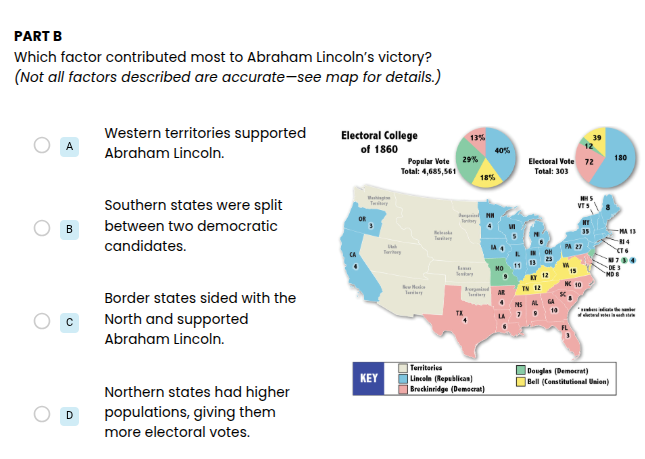 part b which factor contributed most to abraham lincoln’s victory? (not…