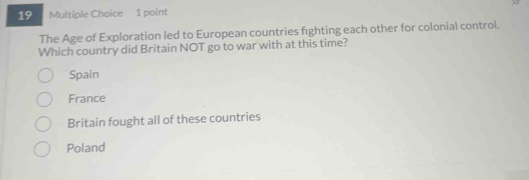 19 multiple choice 1 point the age of exploration led to european count…