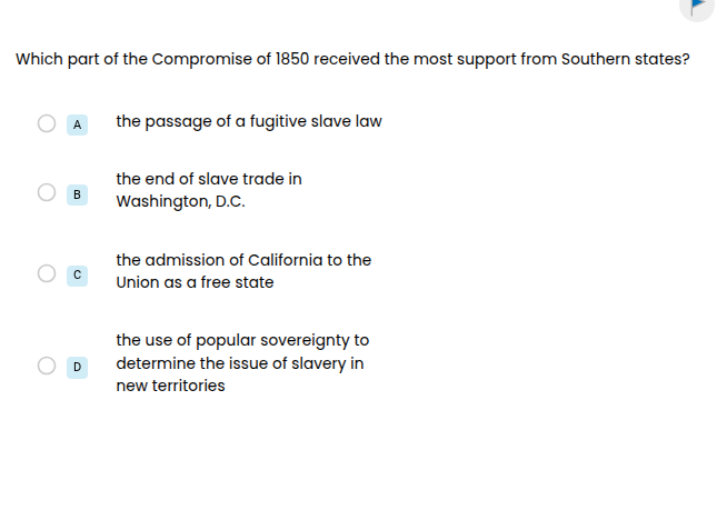 which part of the compromise of 1850 received the most support from sou…