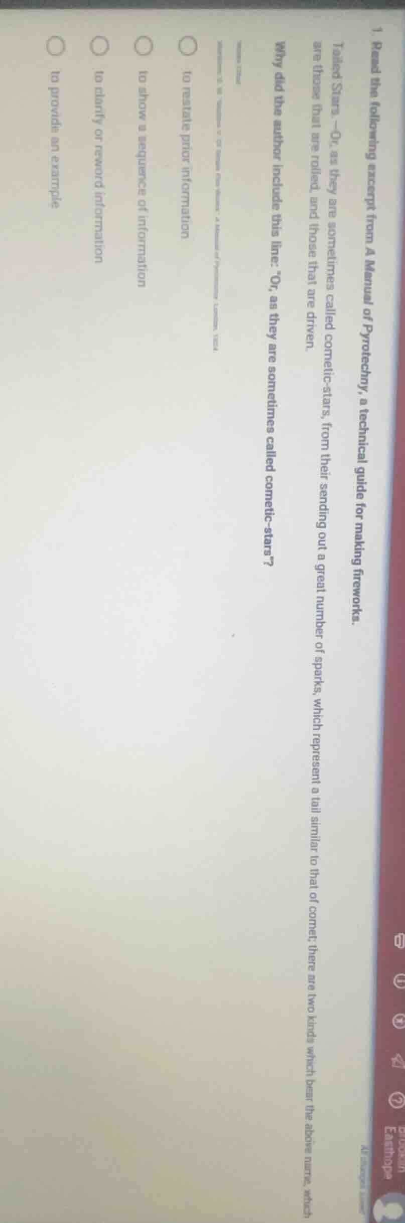 1. read the following excerpt from a manual of pyrotechny, a technical …