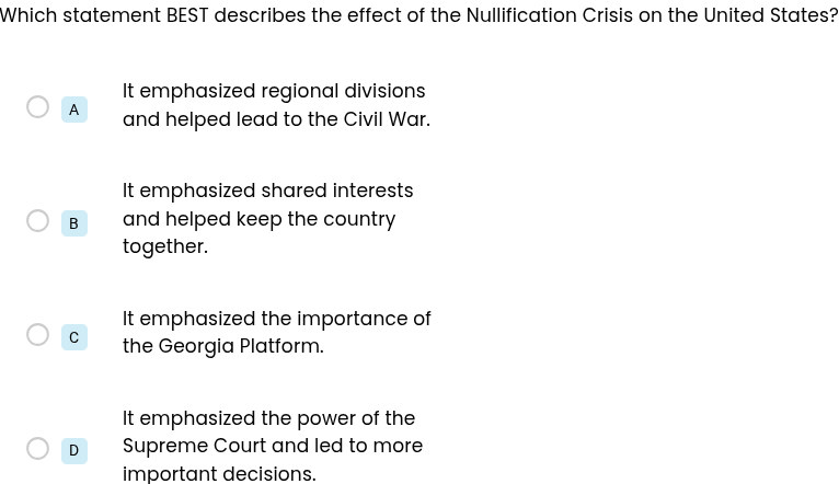 which statement best describes the effect of the nullification crisis o…