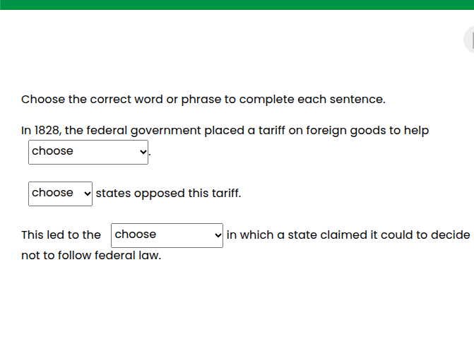 choose the correct word or phrase to complete each sentence. in 1828, t…