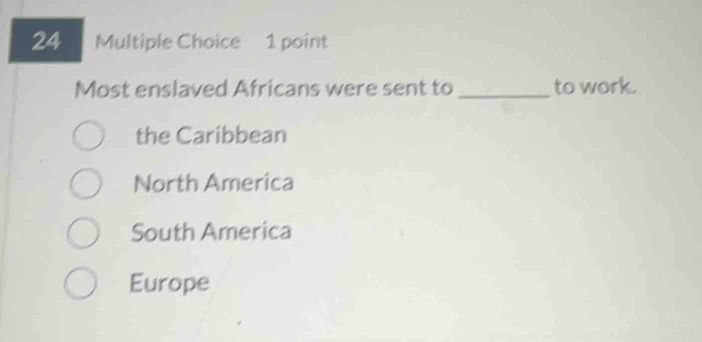 24 multiple choice 1 point most enslaved africans were sent to ______ t…