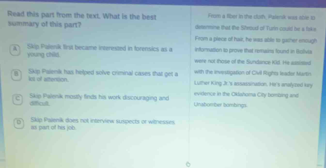 read this part from the text. what is the best summary of this part? a …