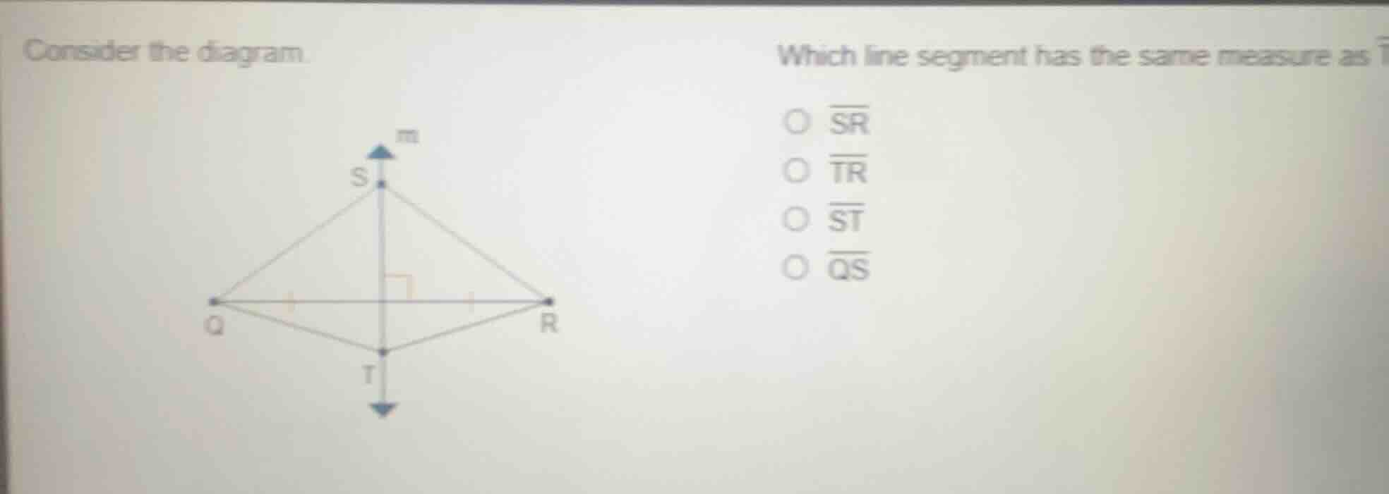 consider the diagram. which line segment has the same measure as option…
