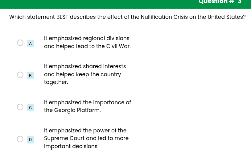 which statement best describes the effect of the nullification crisis o…