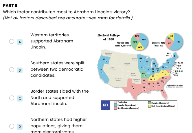 part b which factor contributed most to abraham lincoln’s victory? (not…