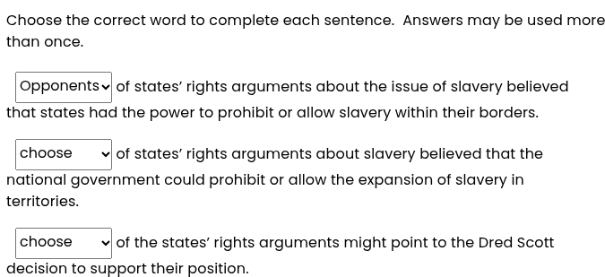 choose the correct word to complete each sentence. answers may be used …