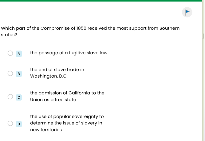which part of the compromise of 1850 received the most support from sou…