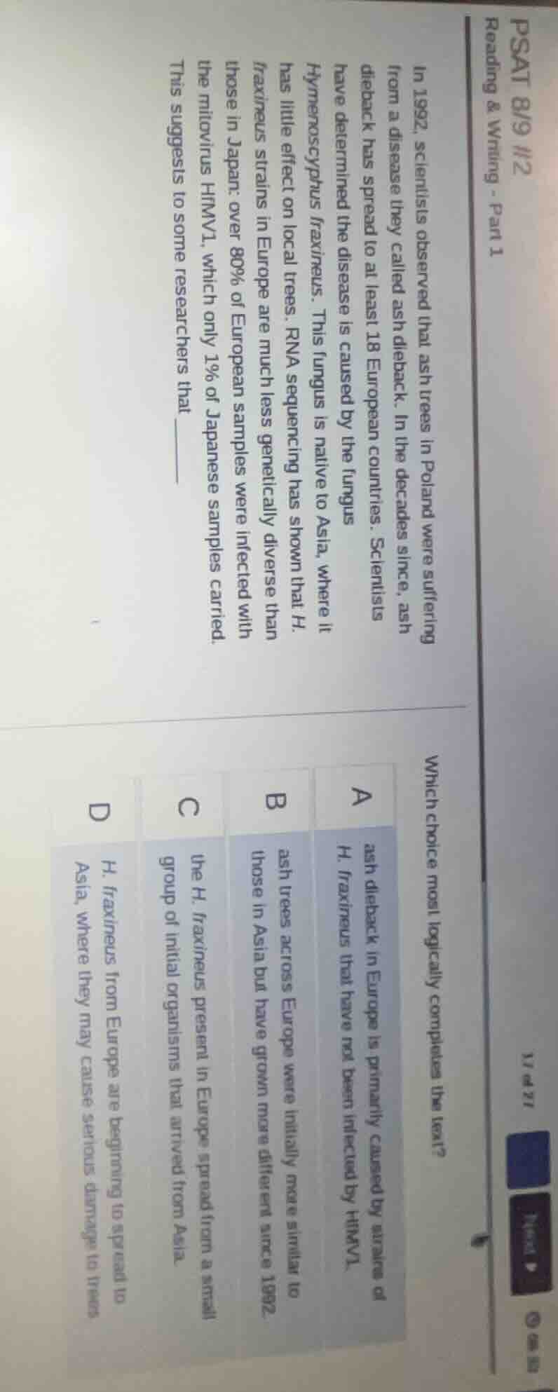 psat 8/9 #2 reading & writing - part 1 in 1992, scientists observed tha…