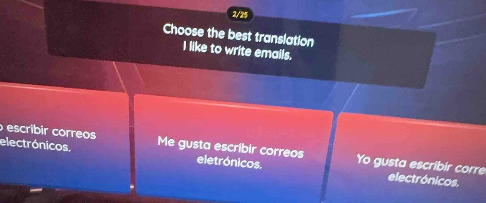 choose the best translation i like to write emails, escribir correos el…