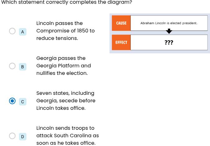 which statement correctly completes the diagram? a lincoln passes the c…