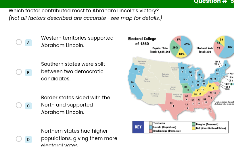 which factor contributed most to abraham lincoln’s victory? (not all fa…