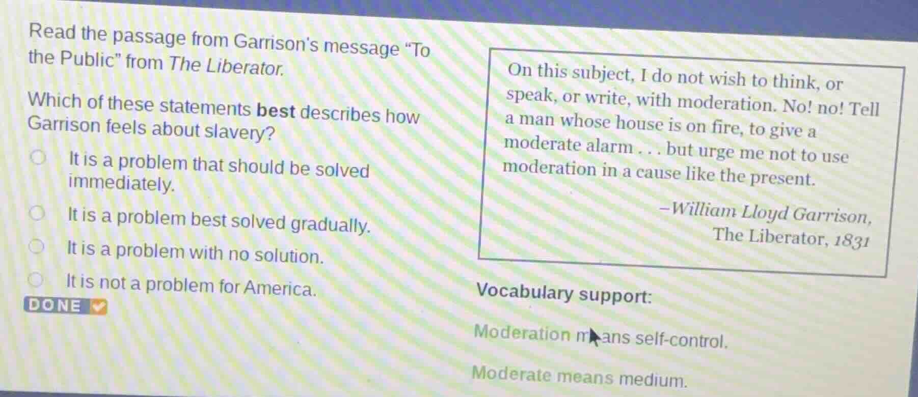 read the passage from garrisons message \to the public\ from the libera…