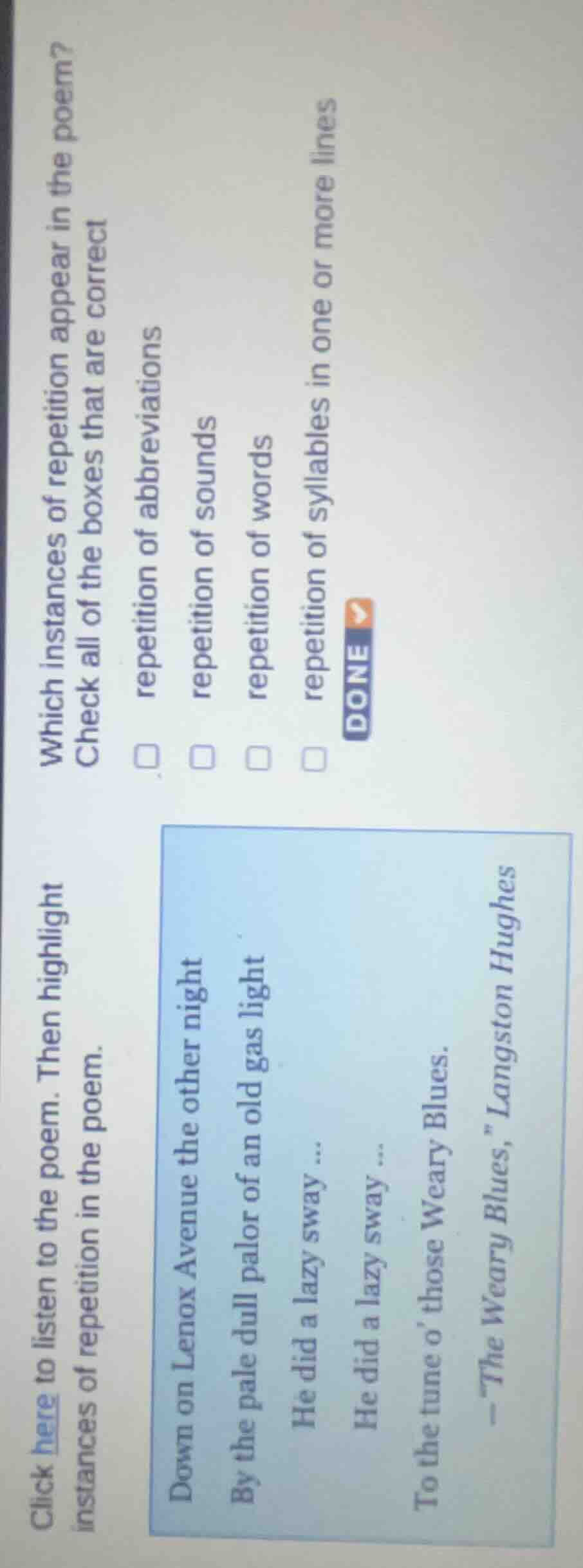 click here to listen to the poem. then highlight instances of repetitio…