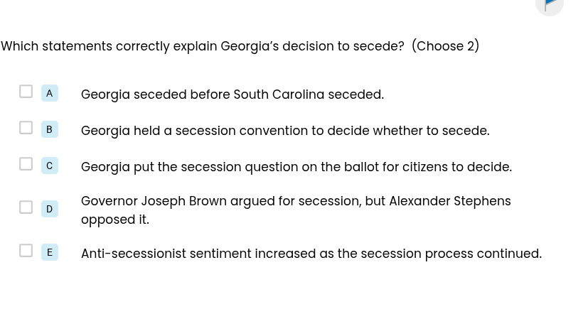 which statements correctly explain georgia’s decision to secede? (choos…