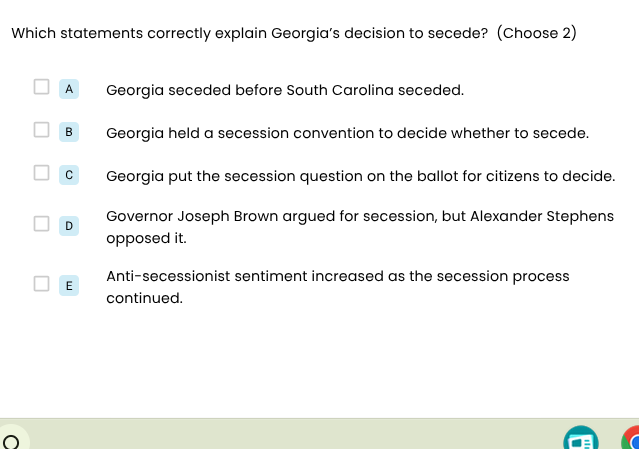 which statements correctly explain georgias decision to secede? (choose…