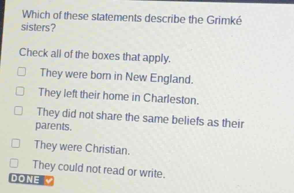 which of these statements describe the grimké sisters? check all of the…