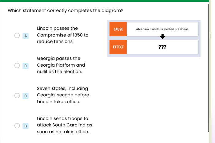 which statement correctly completes the diagram? a lincoln passes the c…