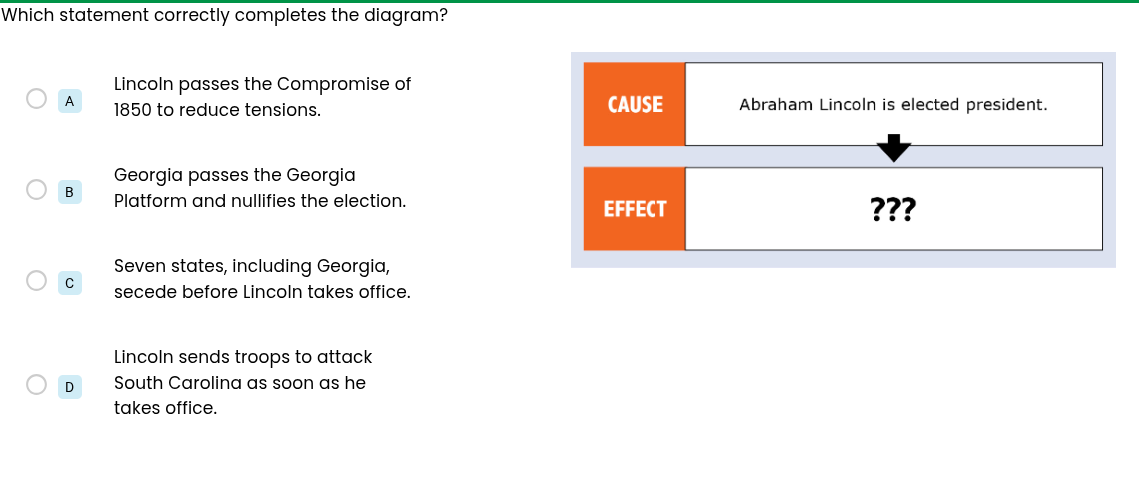 which statement correctly completes the diagram? a lincoln passes the c…