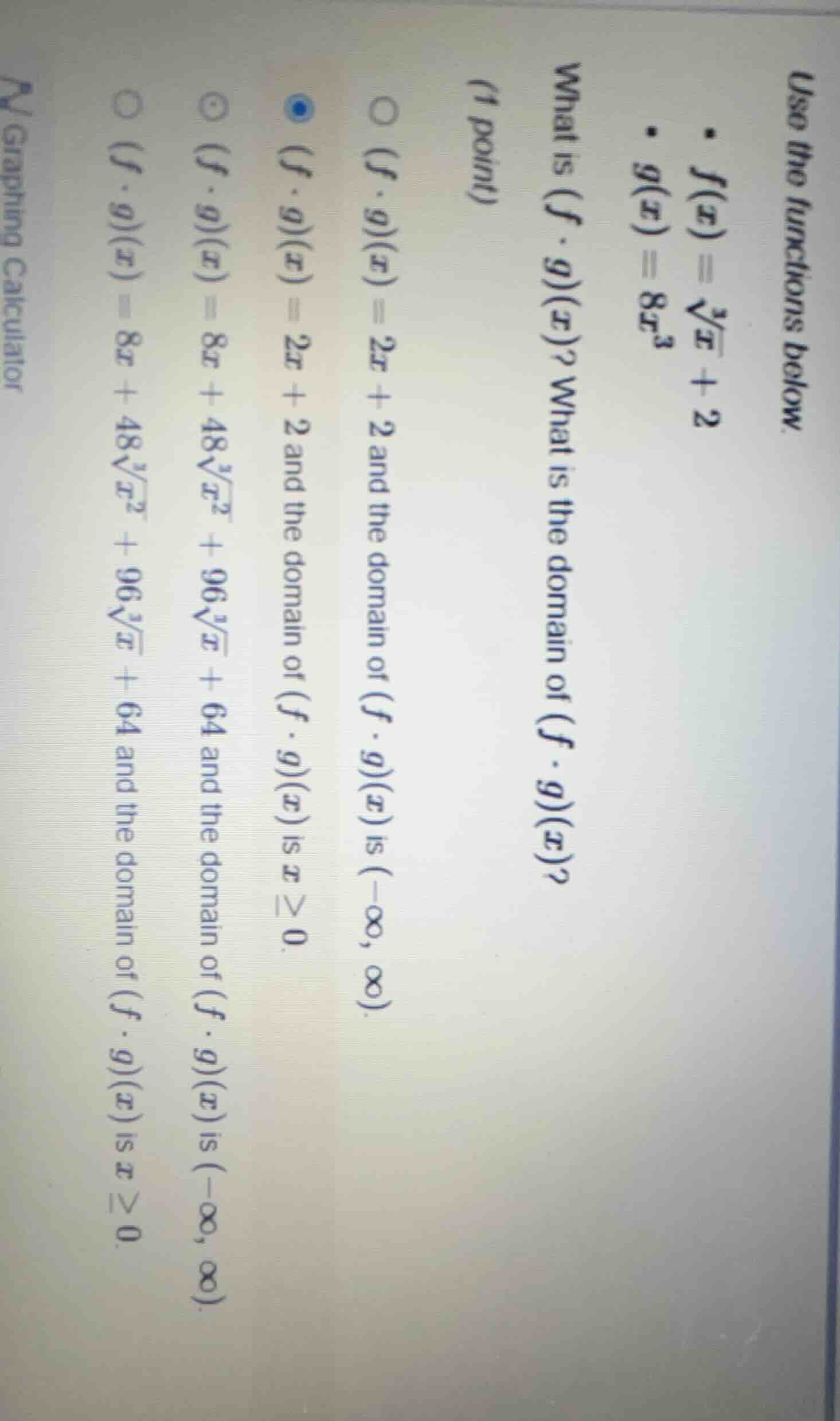 use the functions below. - $f(x) = \\sqrt3{x}+2$ - $g(x) = 8x^3$ what i…